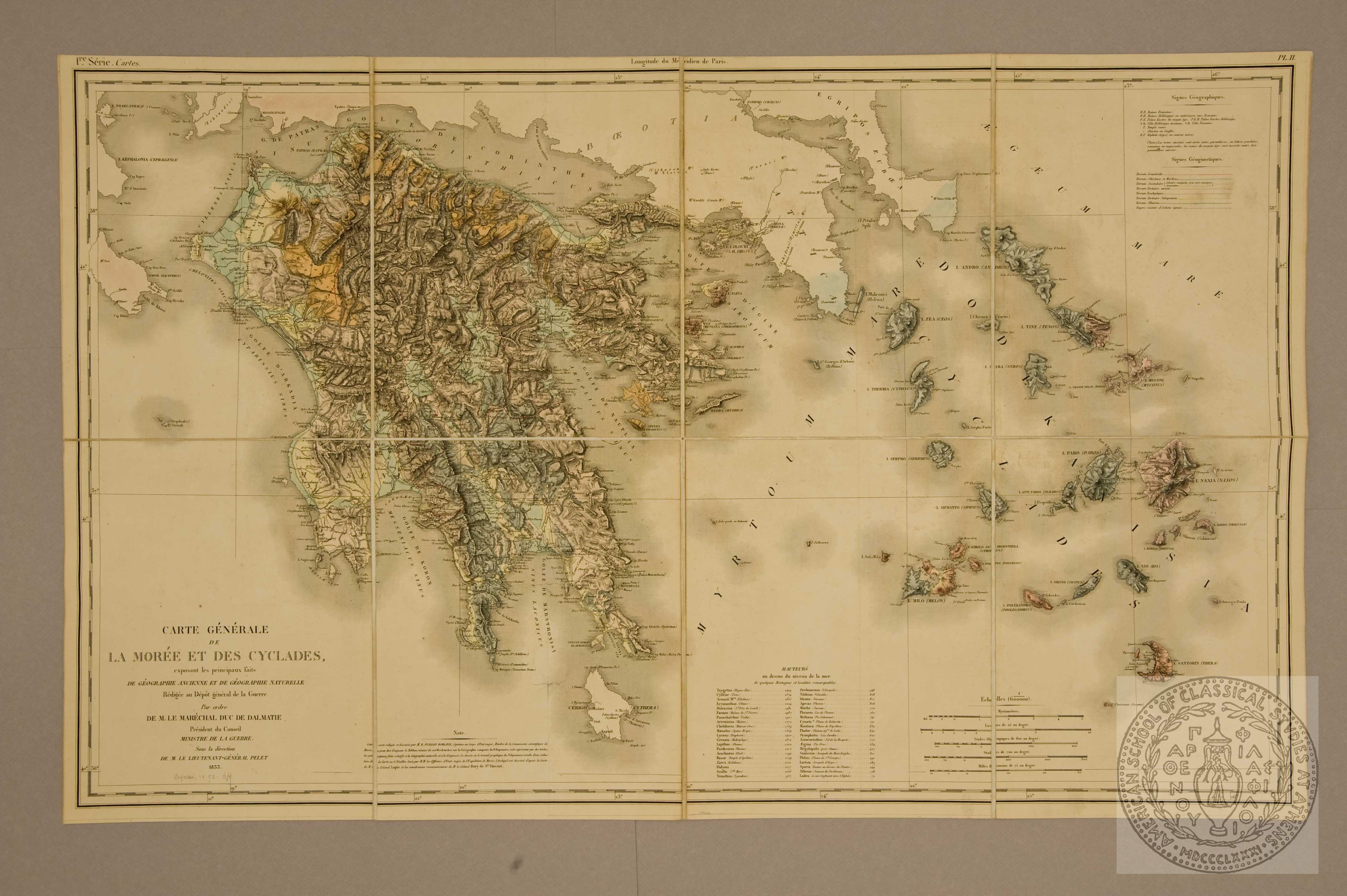 Carte generale de la Moree et des Cyclades exposant les pricipaux faits de  geographie ancienne et de geographie naturelle….